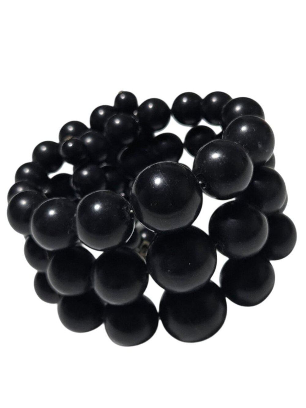 Chunky Black Beaded Bracelet Coil Stacked Stretch Statement Fashion Jewelry